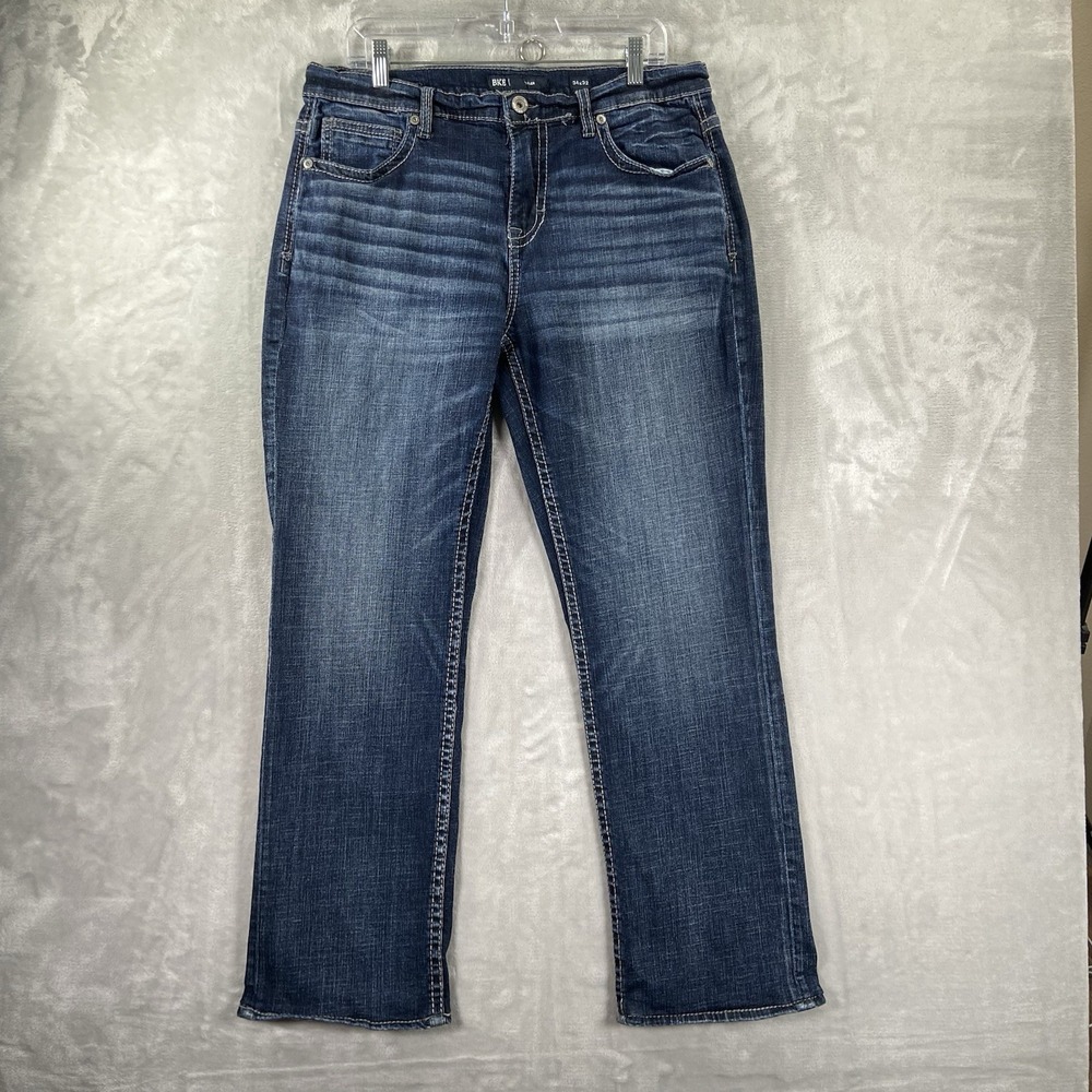 BKE Jeans men's 34x30 Tyler Straight Blue Denim Dark Wash Fading Buckle Western